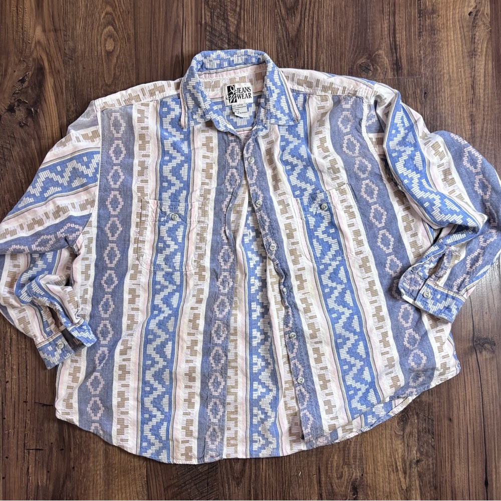 Vintage 100% Cotton Aztec Baja style shirt
